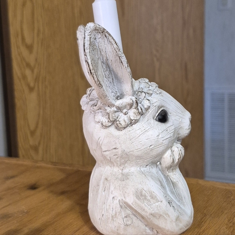 Charming White Bunny Candle Holder, 6.5"     Candle not included. - Picture 4 of 6